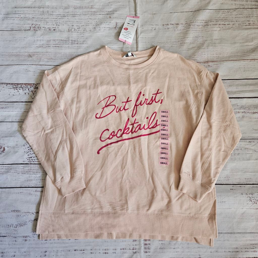 Wildfox Light Pink 'But First, Cocktails' Pullover Sweatshirt